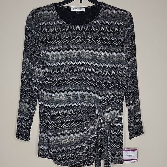 NWT Women's Metallic Side-Tie 3/4-Sleeve Top - Black Multi Size 2X - Picture 3 of 8